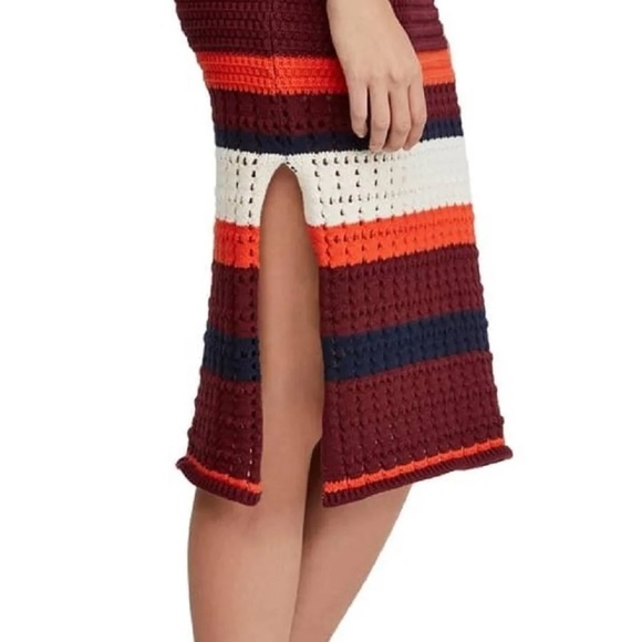 Free people Red and White Midi Pencil Skirt with Slit - Picture 2 of 6